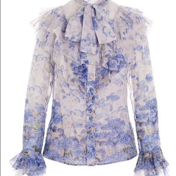 ⭕️ SOLD ⭕️ ZIMMERMANN LUMINOUS RUFFLE SILK BLOUSE - CORNFLOWER PRINT - Picture 3 of 6